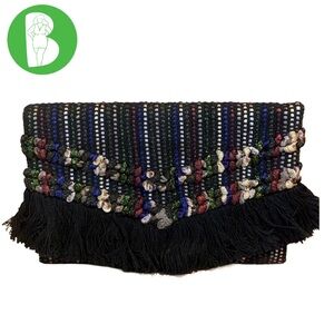 STELLA & DOT "TAJ" BLACK WITH MULTI COLOR CLOTH BAG/CLUTCH